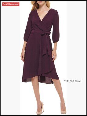 Long Sleeve Trapeze Dress with V-Neck and High-Low Hem
